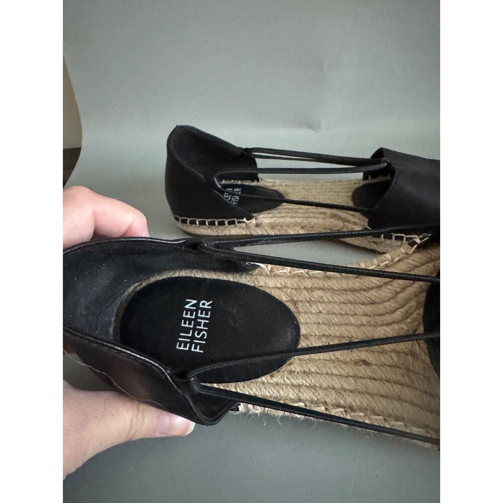 Eileen Fisher Black Leather d'Orsay Espadrille Flat Slip On Shoes - Size 8.5 - Picture 2 of 8